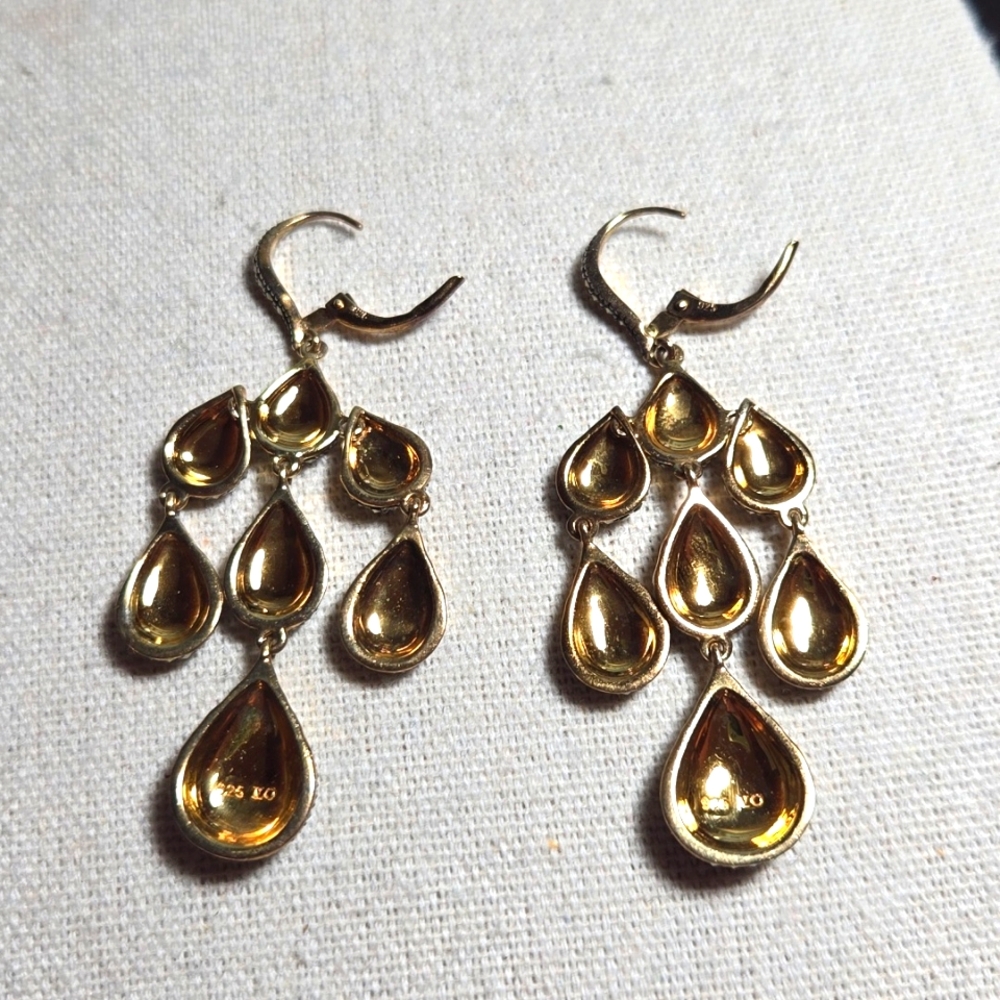 Sterling Silver Vermeil Marcasite Teardrop Chandelier Lever Back Earrings - Picture 3 of 4